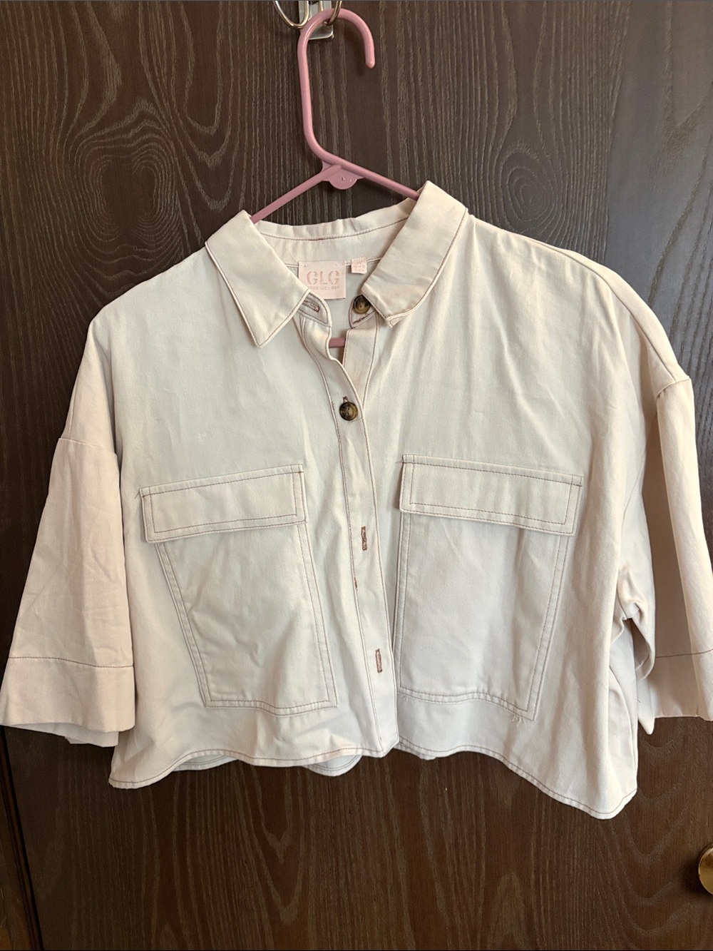 GLG Light Cream Cropped Boxy Utility Jacket